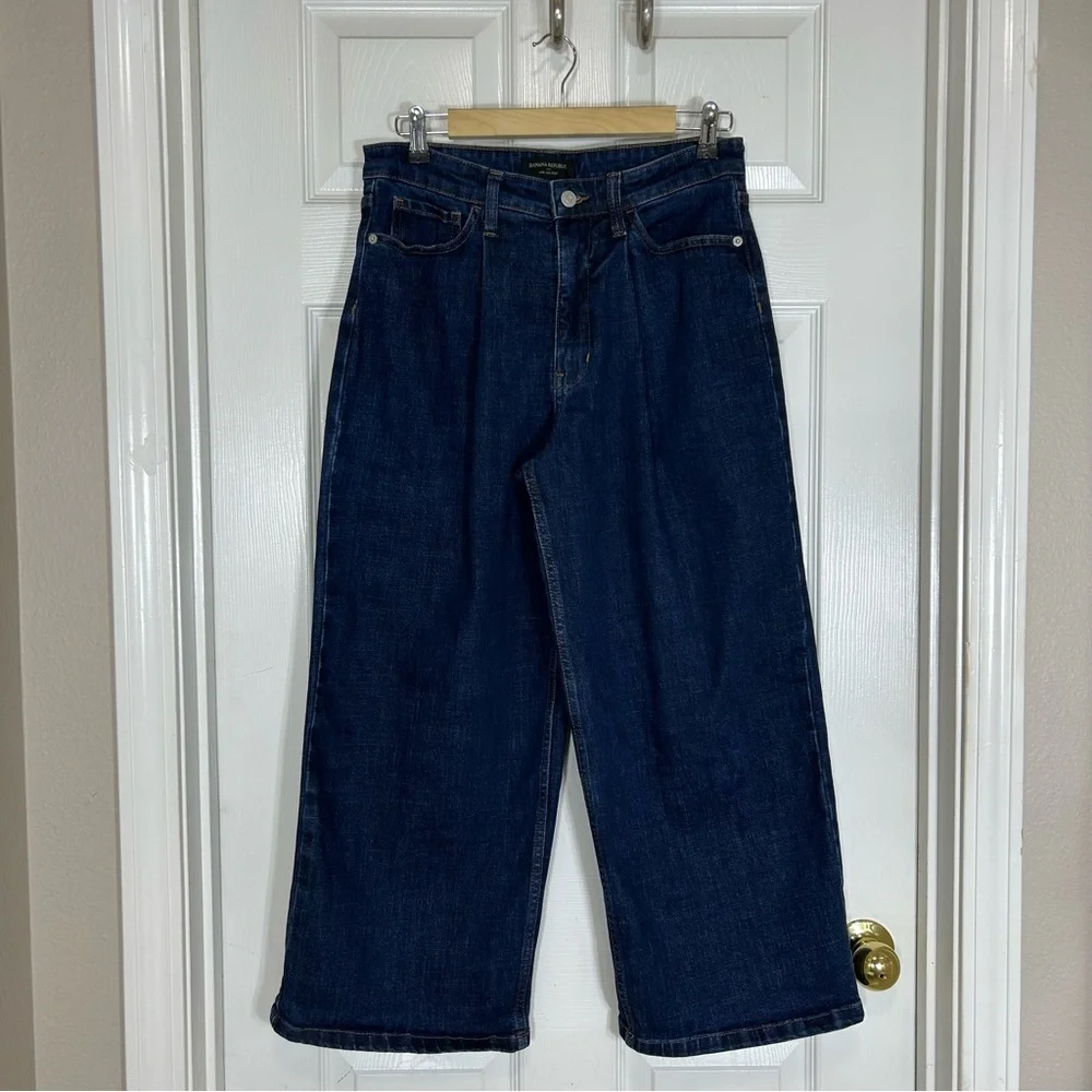 Banana Republic Cotton Blend Dark Wash HighRise Pleated Wide Leg Crop Jeans 28/6